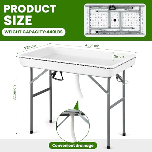 4 ft LED Ice Cooler Table for Parties Portable Folding Buffet Cold Table with Matching Skirt LED Light Strip Drain Plug, Patio Outdoor Chilling Table, Cooler Server for Party Wedding BBQ