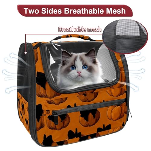 Halloween Skull Bone Eyeballs Black and White Pattern Pet Carrier Backpack, Cats Pet Carrier Dogs Travel Bag with Ventilated Mesh Windows for Small Medium Animals