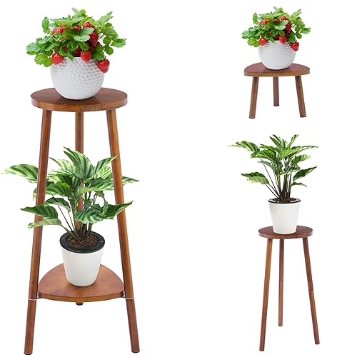 Plant Stand Indoor Tall,2 Tier Convertible Wooden Flower Stand,Planter Stand,Multi-purpose Plant Shelf Indoor for Living Room Balcony Garden Patio Office,Walnut