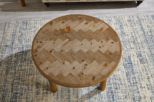 KHBIULIFE Living Room Central Round Table  Farmhouse Round Coffee Table  Round Wooden Rustic Natural Table with Thick Cylindrical Legs (Classic  35.43 X 35.43 X 18.31 in)