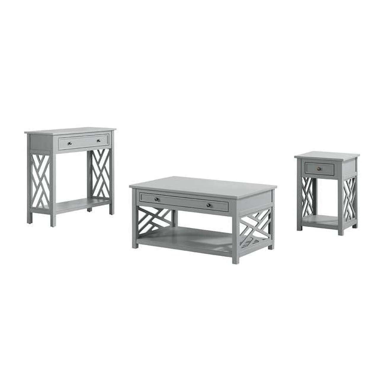 36 in. Coventry Coffee & End Table with Entryway, Console & Sofa Table with Drawers, Gray - Set of 3