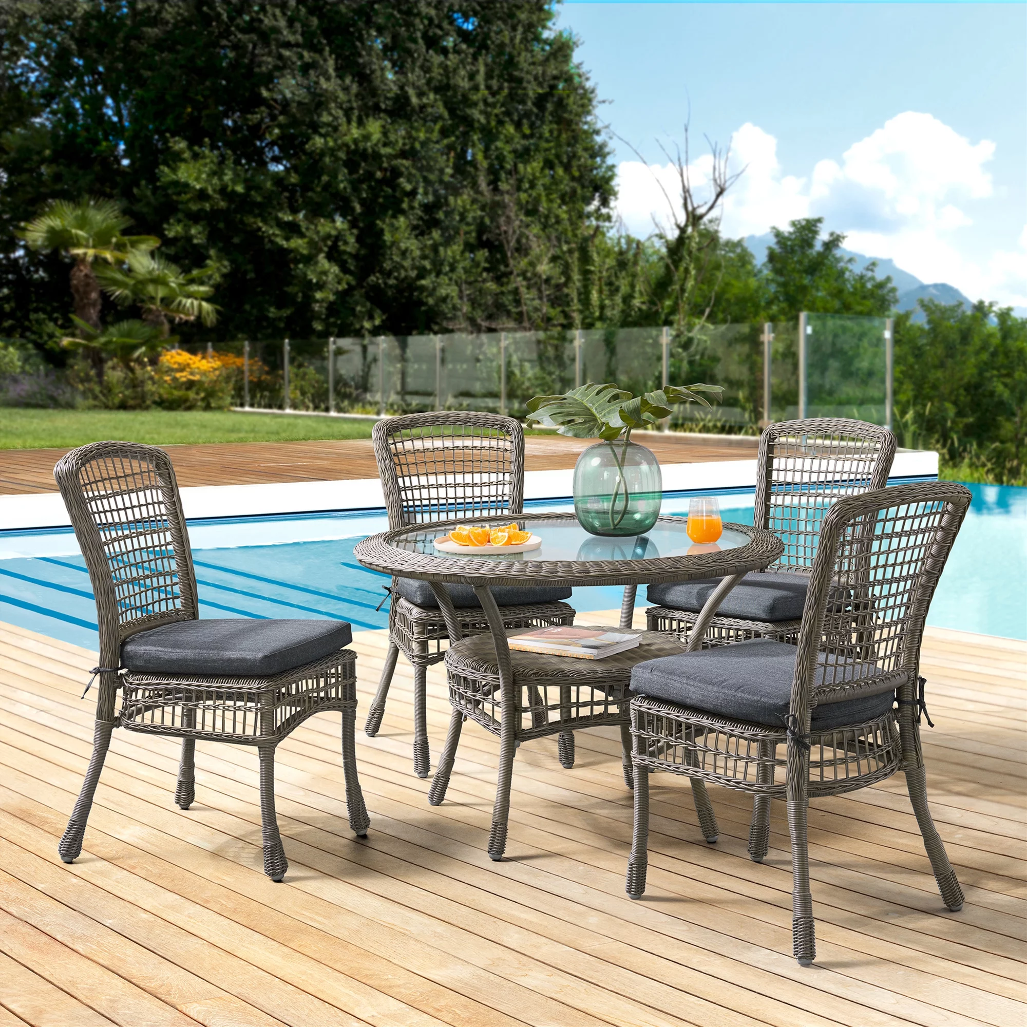 Carolina All-Weather Wicker Dining 5-Piece Dining Set with 42