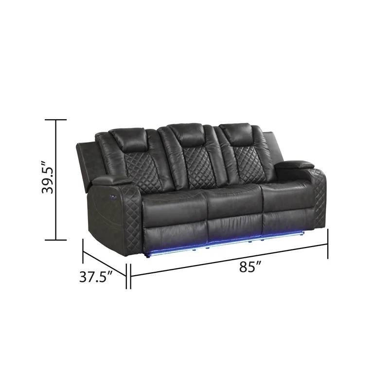 Benz LED & Power Recliner 3 PC Made With Faux Leather in Gray