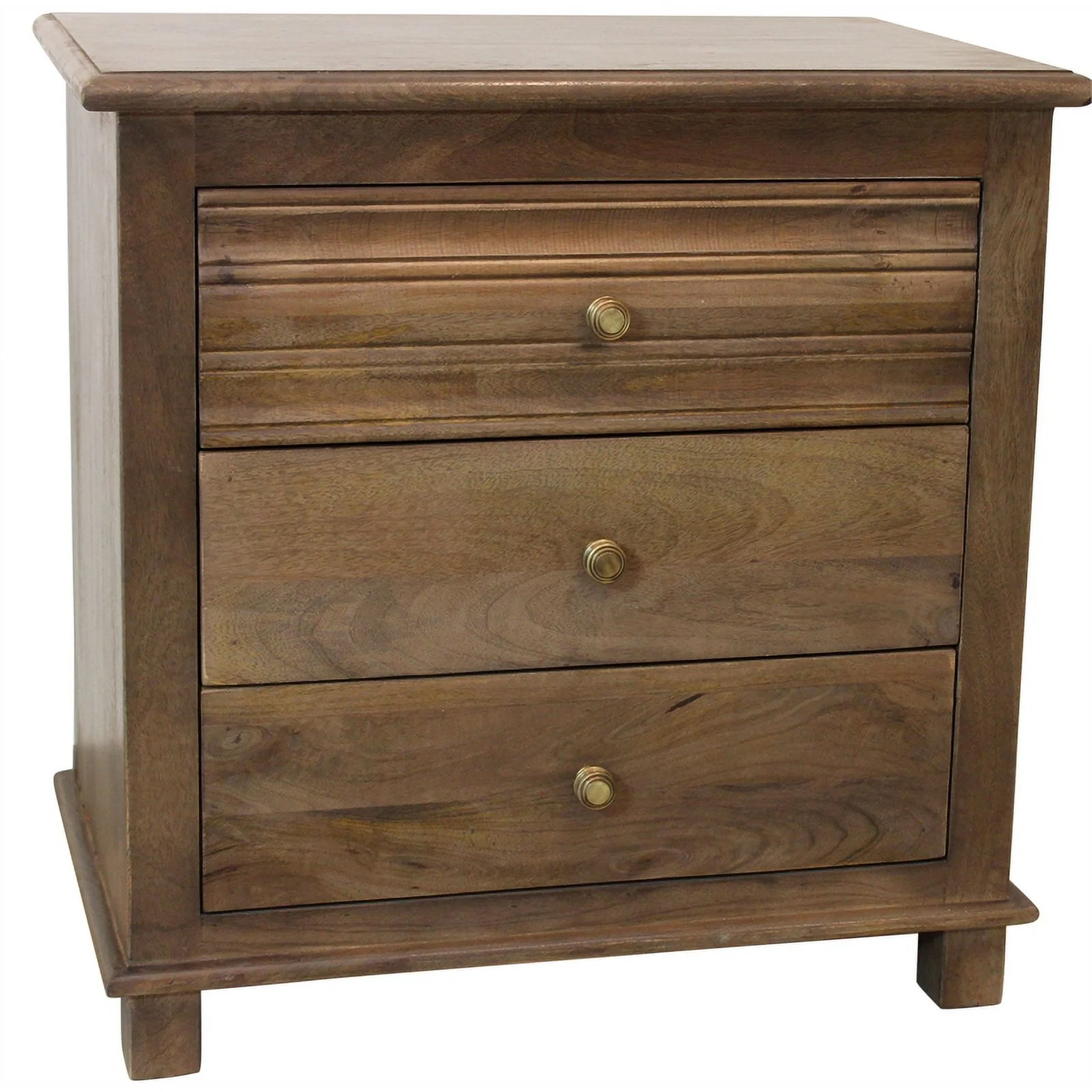 Corvin 3-Drawer Solid Wood Nightstand with Metal Glides in Antique Brown
