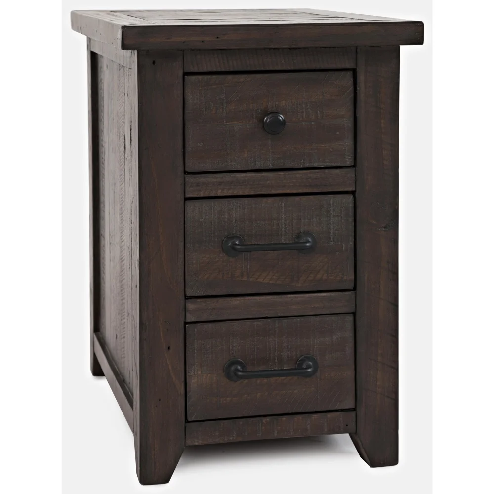 Jofran Madison County Rustic Reclaimed Pine Farmhouse Harris USB Charging Chairside Table