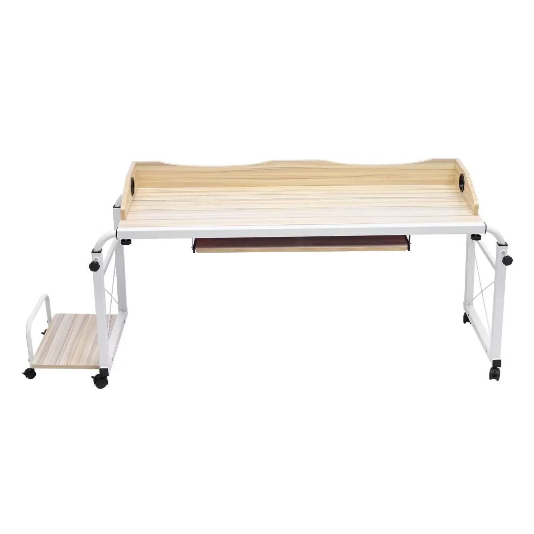 Oukaning Overbed Table Laptop Computer Cart with Wheels Rolling Desk Height Adjustable Home Office Desks