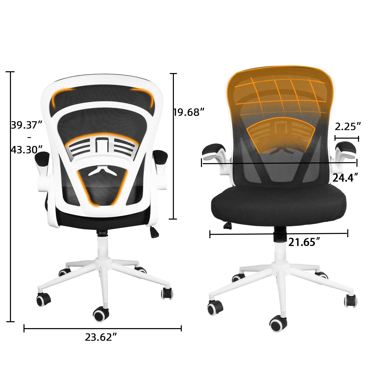 HomeZeer Desk Chairs with Wheels, Recline Office Chair with Adjustable Arms, Ergonomic Mesh Office Chair with 300 lbs, Black/White