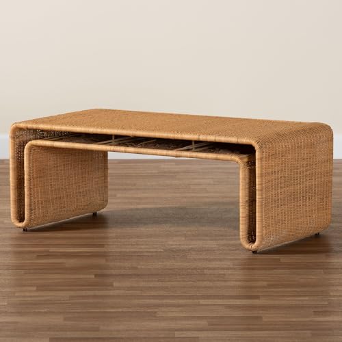 bali & pari Nevada Rattan Coffee Table – Handwoven Boho Accent Table, Light Honey