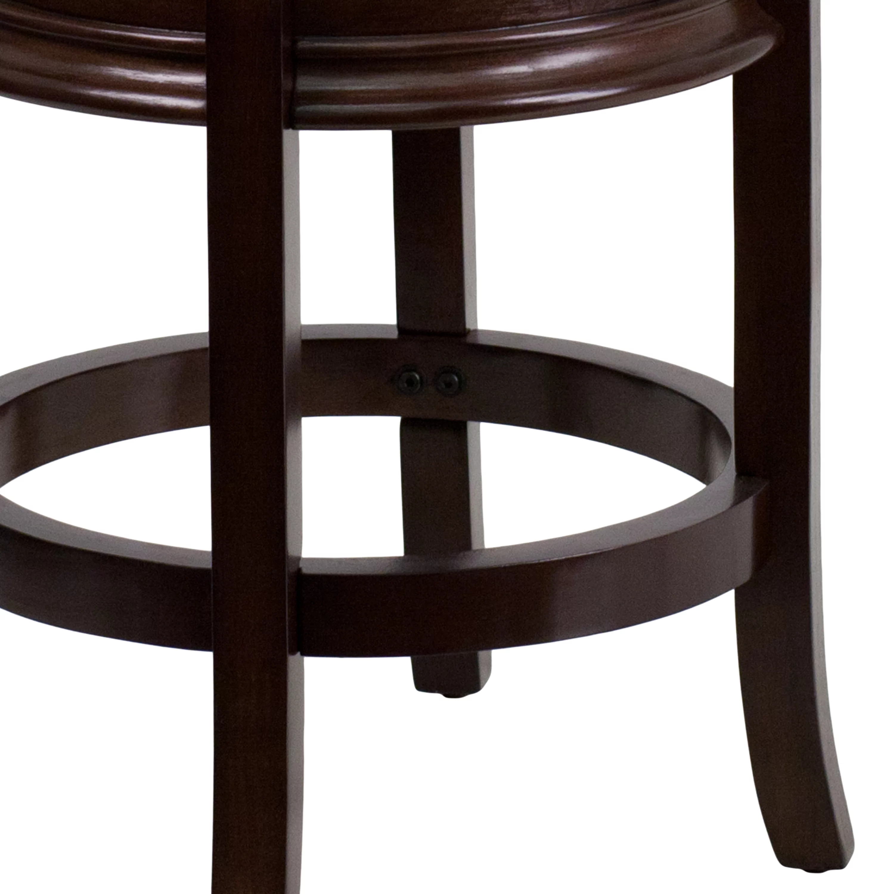 Flash Furniture Carol 24'' High Backless Cappuccino Wood Counter Height Stool with Carved Apron and Black LeatherSoft Swivel Seat