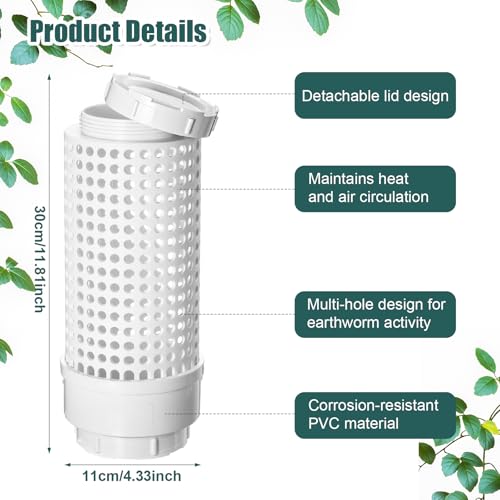 Blosssound 2 Pcs Inground Worm Composter Outdoor Farm Compost Bin Reducing Food Waste Composting Systems Sustainable Worm Composter for Raised Garden Beds at Home(11.81 x 4.33 x 4.33 Inch)