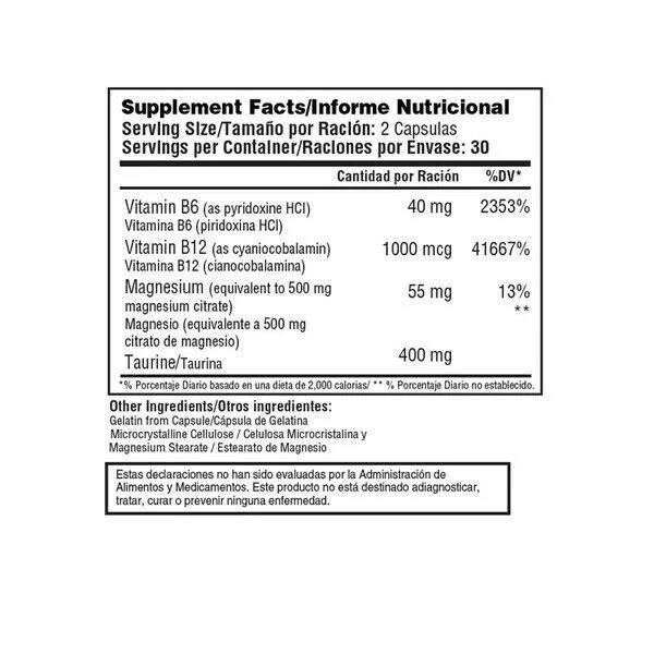 MAGNESIUM CITRATE 500 mg VITAMIN B12 B6 - 60 CAPSULES