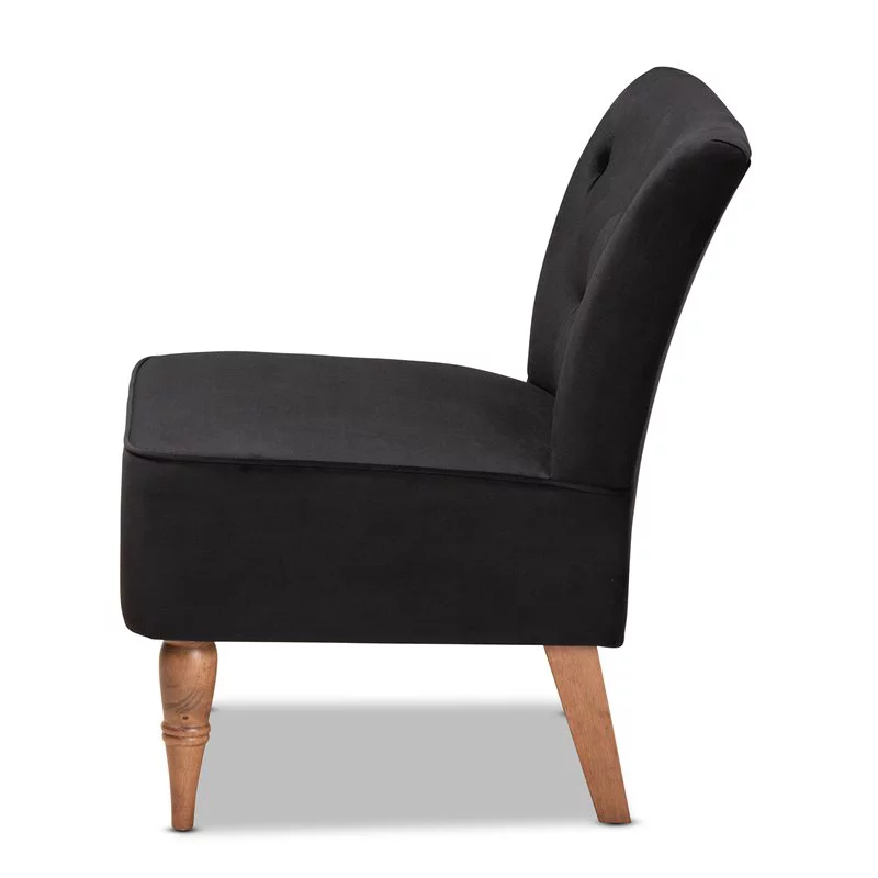 Bowery Hill Black Velvet and Walnut Brown Finished Wood Accent Chair