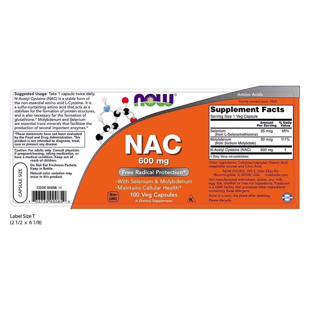 NOW Foods NAC 600 mg - 100 Veg Capsules
