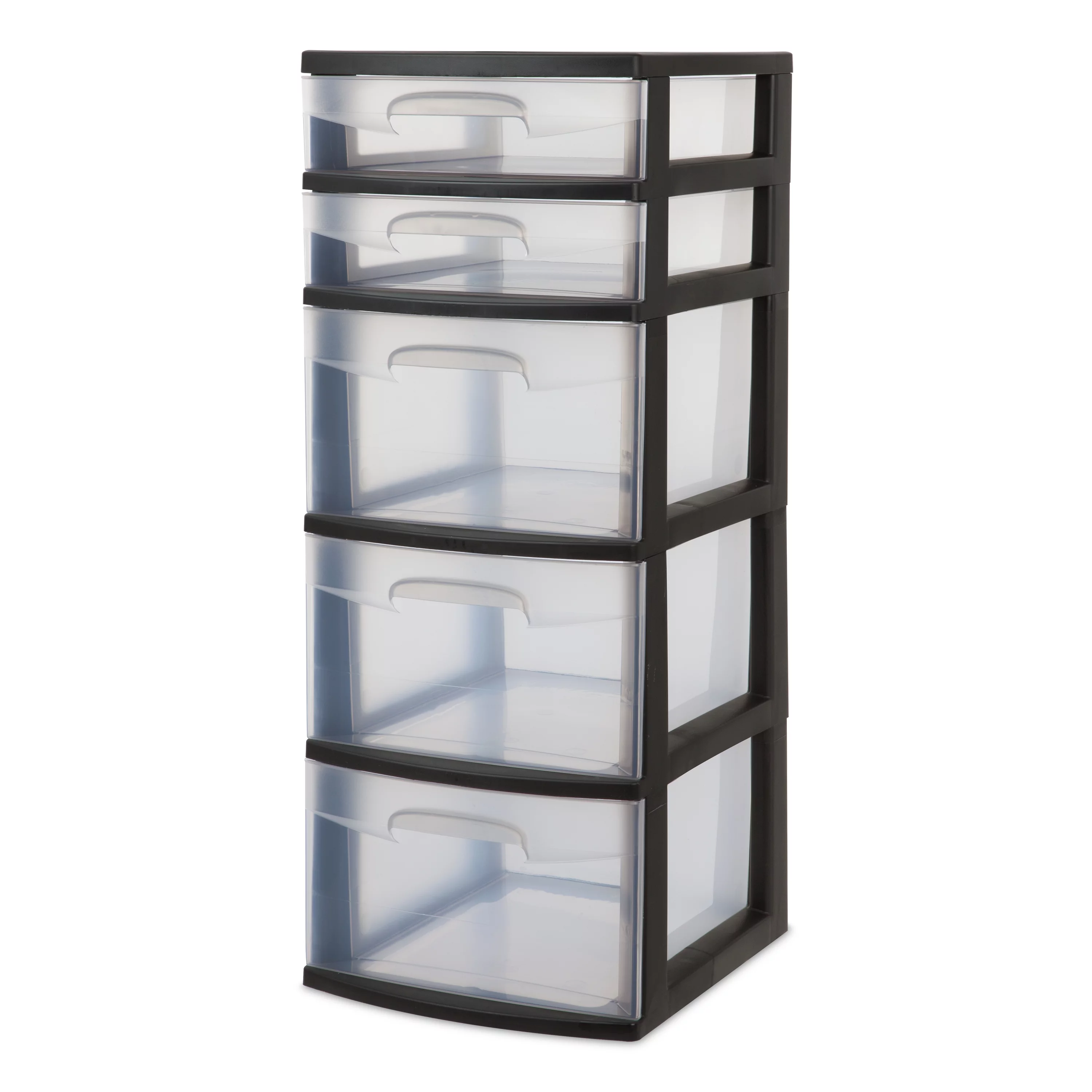 Sterilite Plastic 5-Drawer Tower, Black with Clear Drawers, Adult