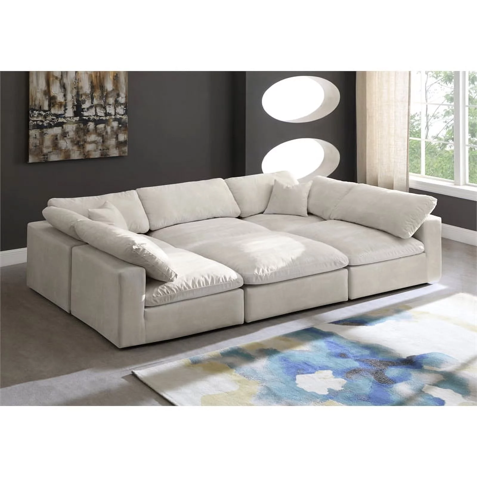 Maklaine Contemporary Velvet Down Filled Modular Sectional Sofa in Cream
