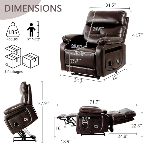 Dual Motor Power Lift Recliner Chair for Adult & Elderly, Infinite Position Lay Flat Lift Chair with Heat & Massage, Cup Holder, Lumbar Pillow, Wireless Charger, USB Ports, Leather (Beige)