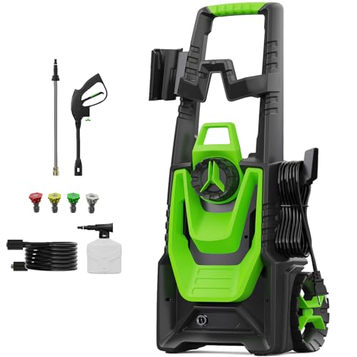 Pressure Washer 20FT Hose and 35FT Power Cord Pressure Washer with 500ML Foam Canno for Car, Road, Yard Cleaning Green