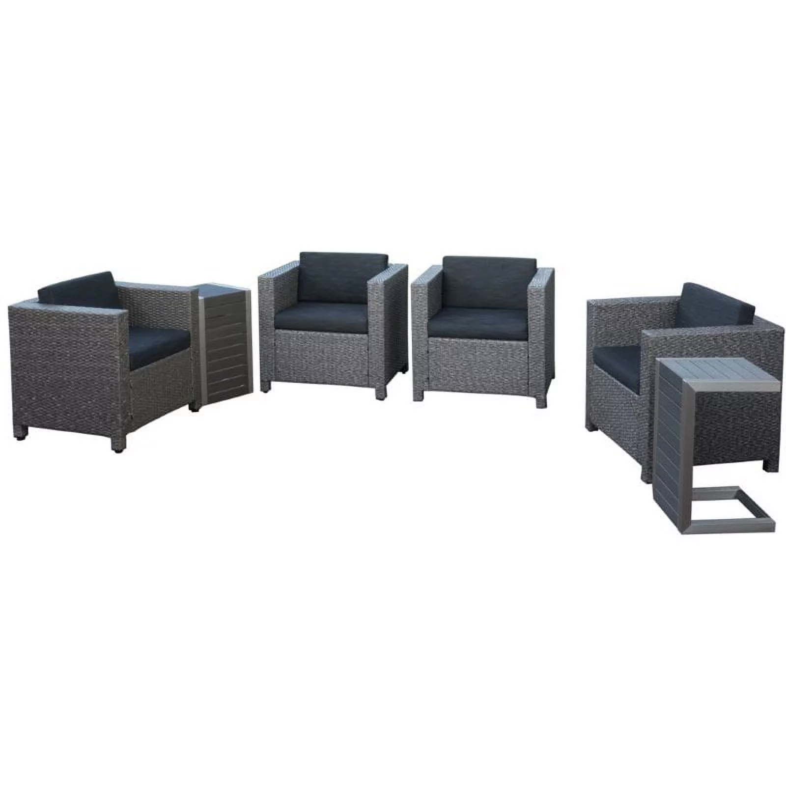 Noble House Puerta 6 Piece Outdoor Wicker Chair and Blended Wood Table Set