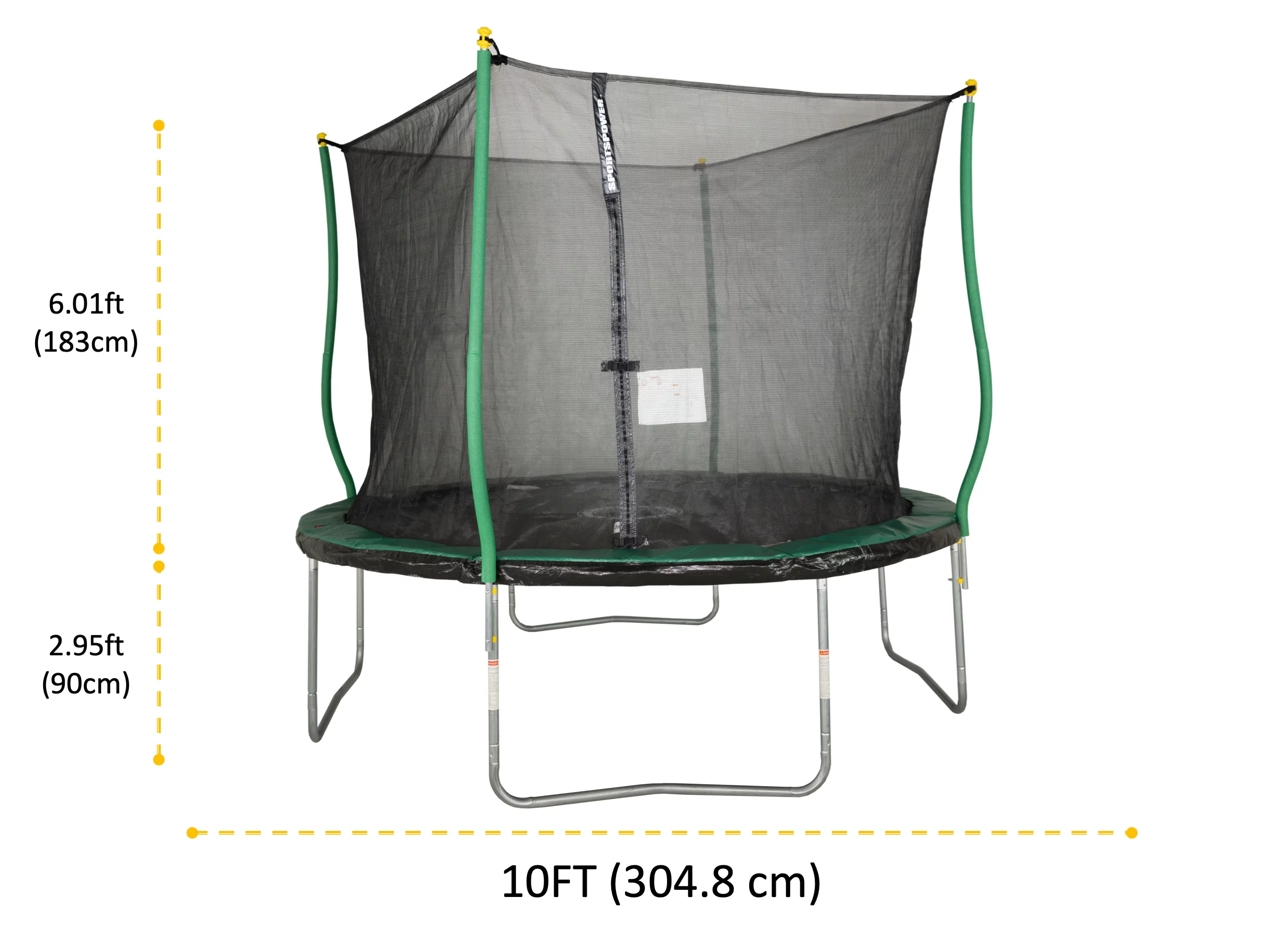 Bounce Pro 10' Trampoline, Flash Light Zone, Classic Safety Enclosure, Green/Black