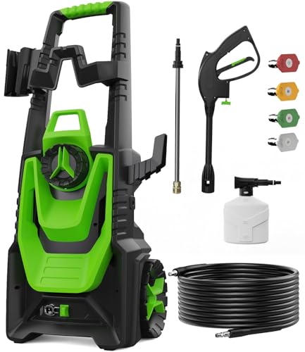 Pressure Washer with 35FT Power Cord 20FT Hose Electric Pressure Washers 4 Tips 500ML Foam Canno for Car, Patio