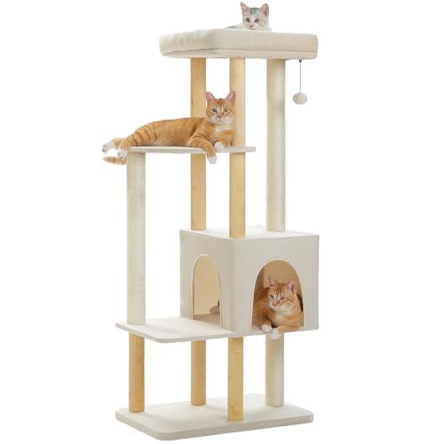 PAWZ Road Large Cat Tree, 73 Inches Tall Wooden Cat Tower with 2 Spacious Hammocks,2 Big Top Beds,8 Fully Scratching Posts and Natural Wood Posts, Multi Cat Tree for Indoor Cats Large Adult-XL