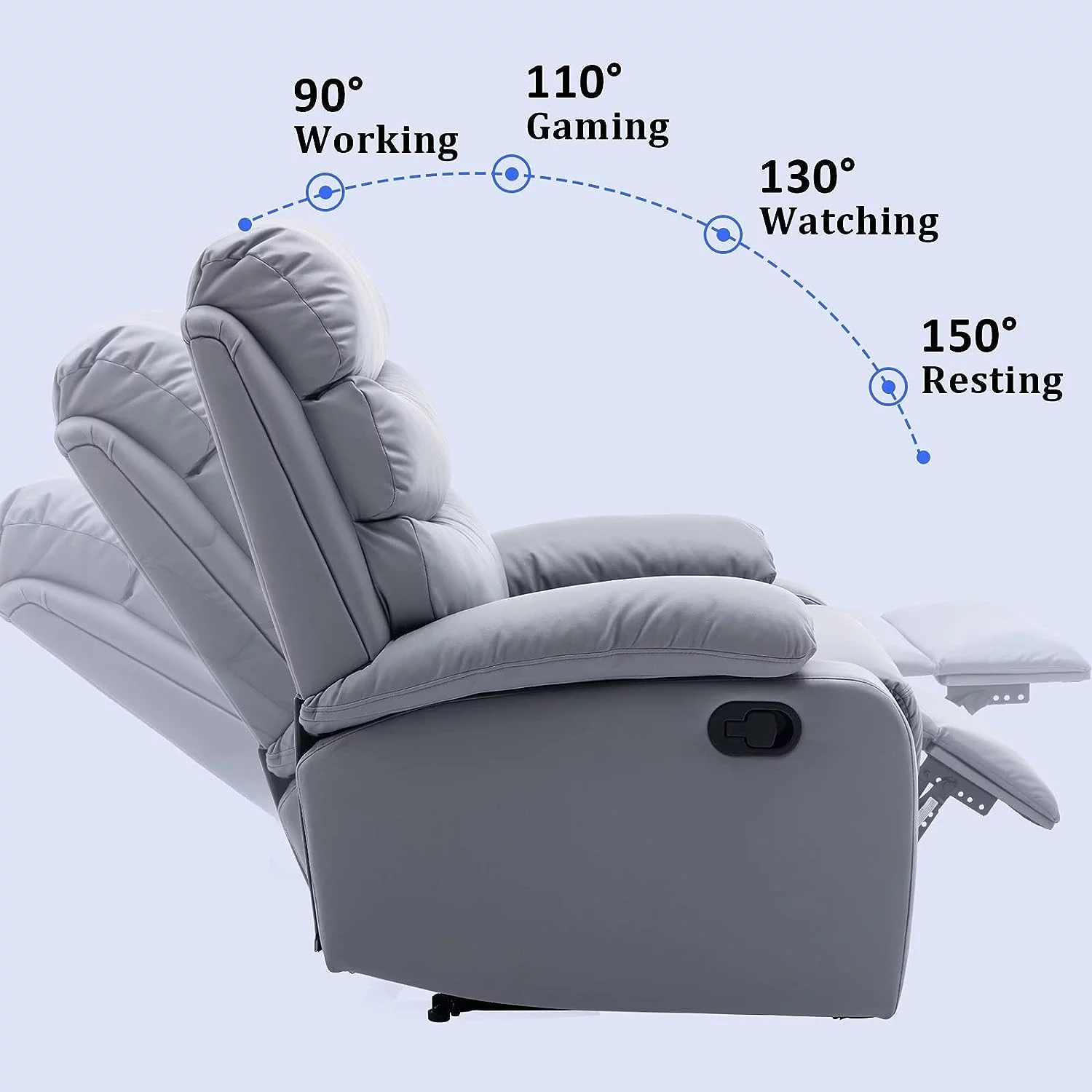 hzlagm Manual Recliner Chairs for Adults with Safety Reclining Easy to Operate Footrest & Headrest Mechanism for Bedroom, Living Room, RV - Light Gray