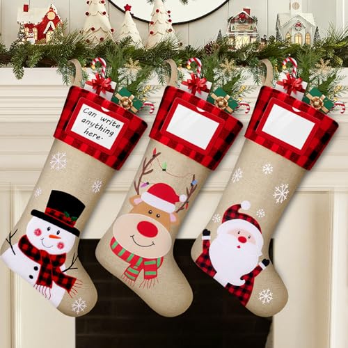 DeckTheHalls Christmas Stockings, 3 PCS Personalized Christmas Stocking, 19” Large Holiday & Family Stocking for Christmas Tree Decoration | Fireplace Party Decoration