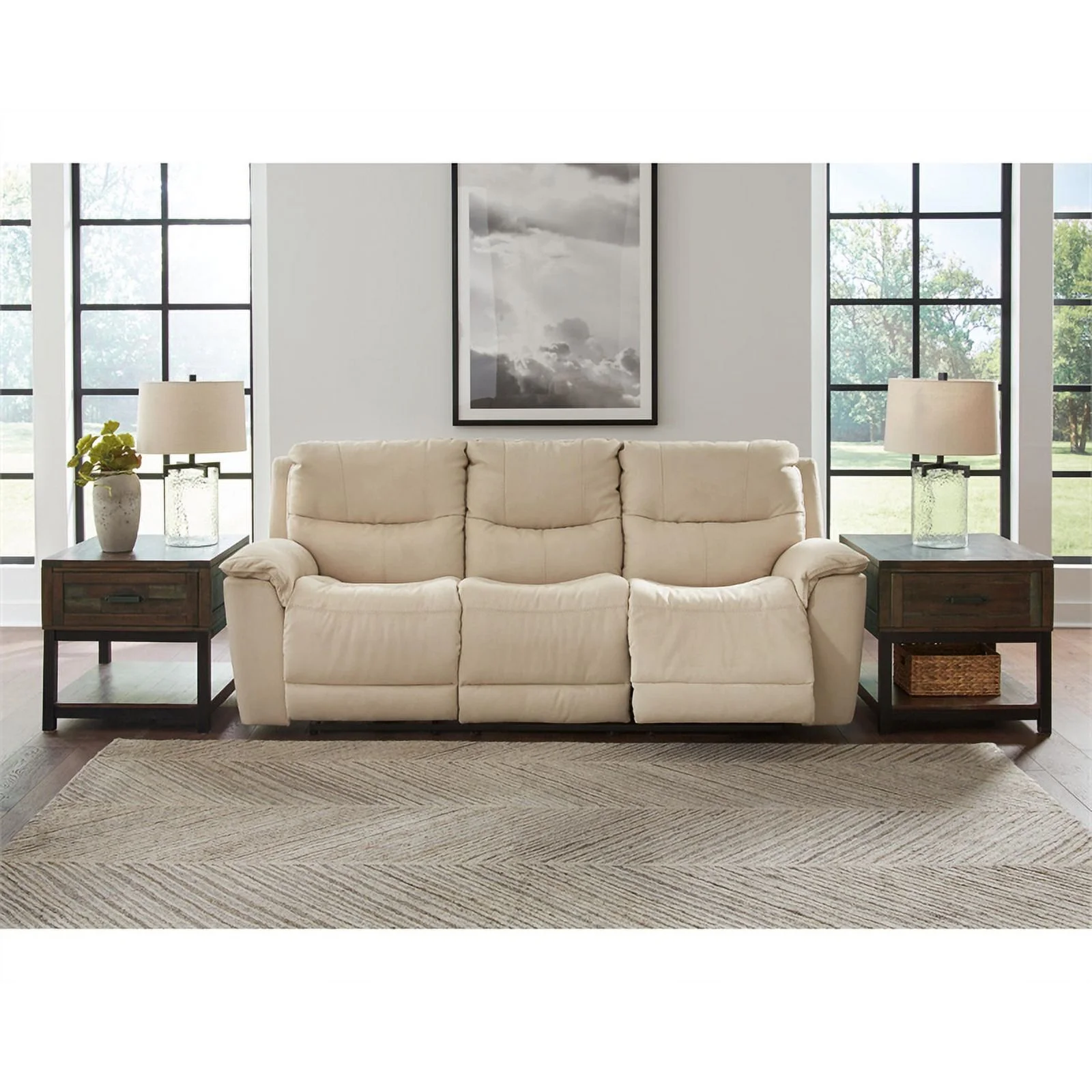 Ashley Furniture Next-Gen Gaucho Faux Leather Power Reclining Sofa in Latte