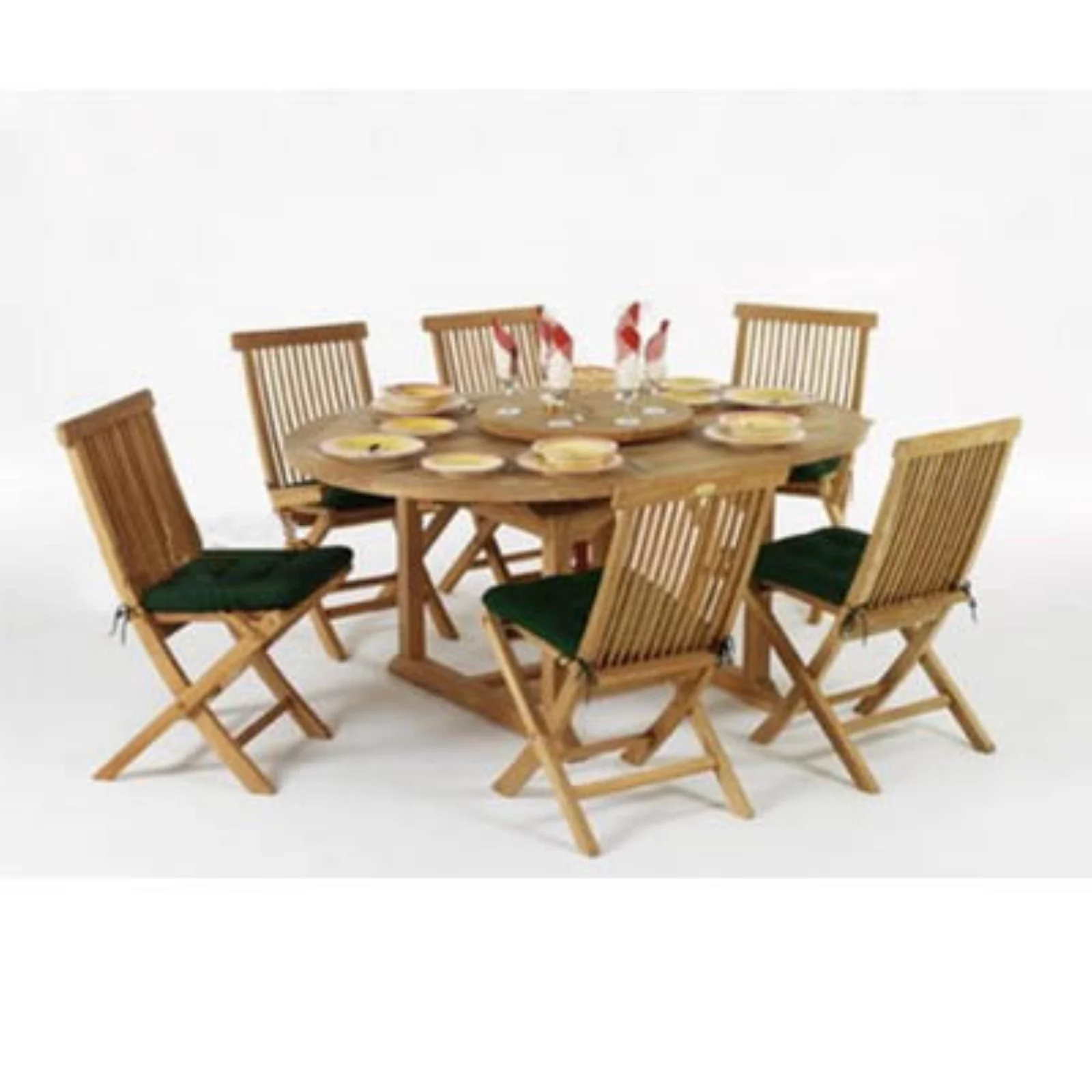 All Things Cedar Teak Oval Folding Patio Dining Set - Seats 6