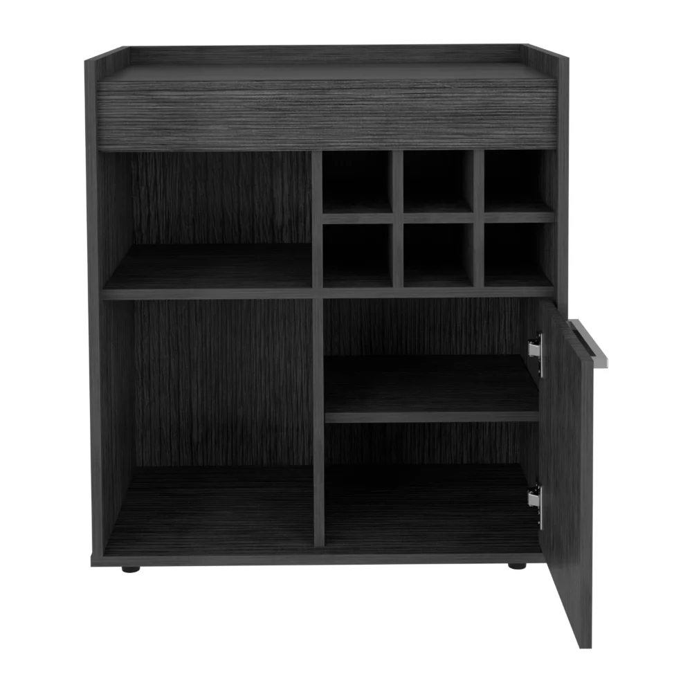 Treevol Furniture, Bar Cabinet Dext, Two Concealed Shelves, Six Wine Cubbies, Light Gray Finish