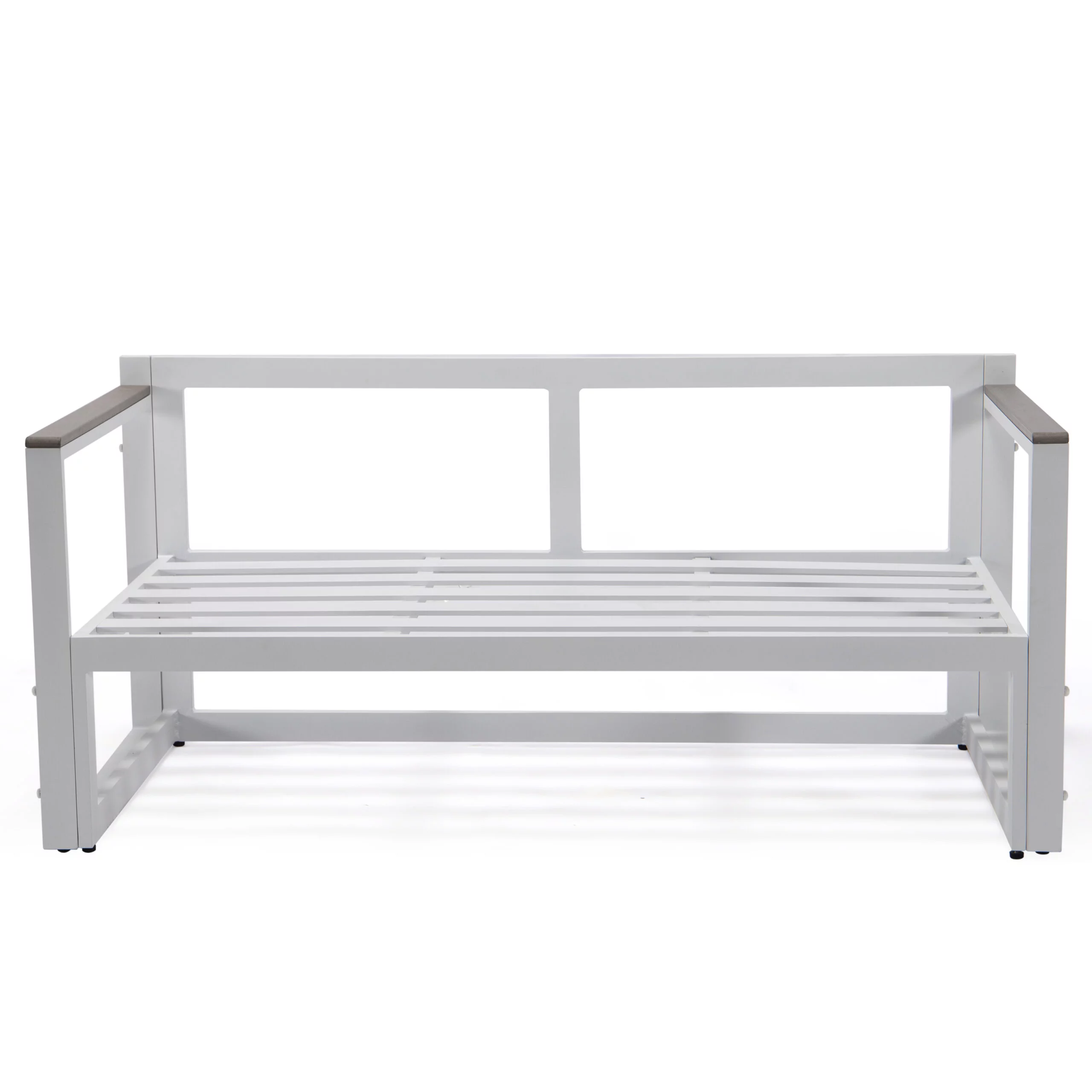 LeisureMod Chelsea White Sectional With Adjustable Headrest & Coffee Table With Cushions