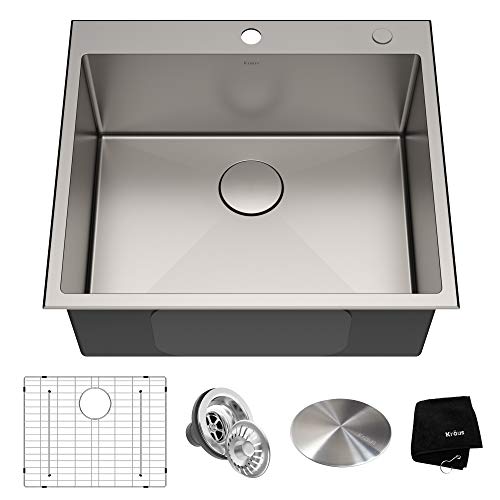 KRAUS Standart PRO 22-inch Drop-In Top Mount 16 Gauge Stainless Steel Single Bowl Laundry Utility Sink, KHT301-22L