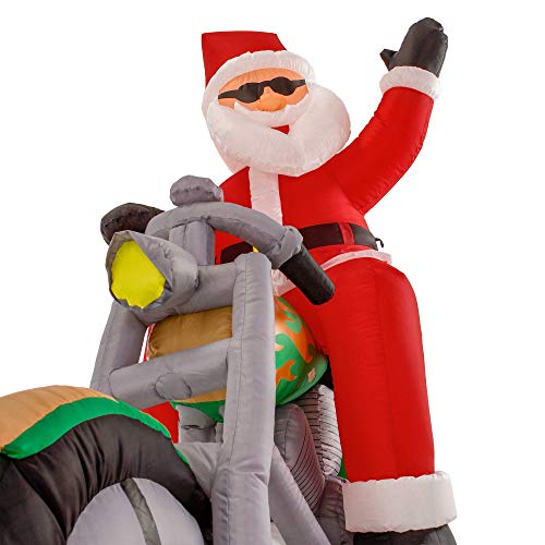 Christmas Masters 7.5 FT Long Inflatable Santa Claus Riding a Motorcycle with Hand Up Waving Hello LED Lights Indoor Outdoor Yard Lawn Decoration Cute Funny Chopper Xmas Holiday Party Blow Up Display