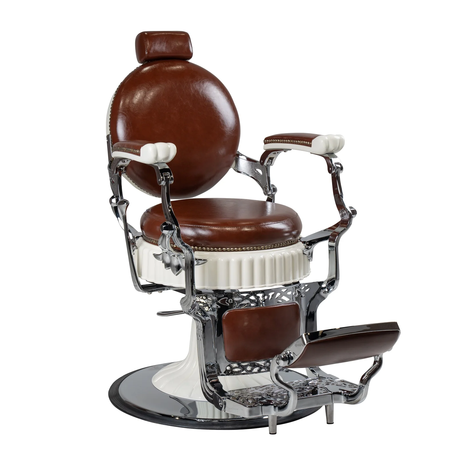 FRANKLIN Vintage Barber Chair, Reclining Heavy Duty Barber Chair, Brown Seat White Frame
