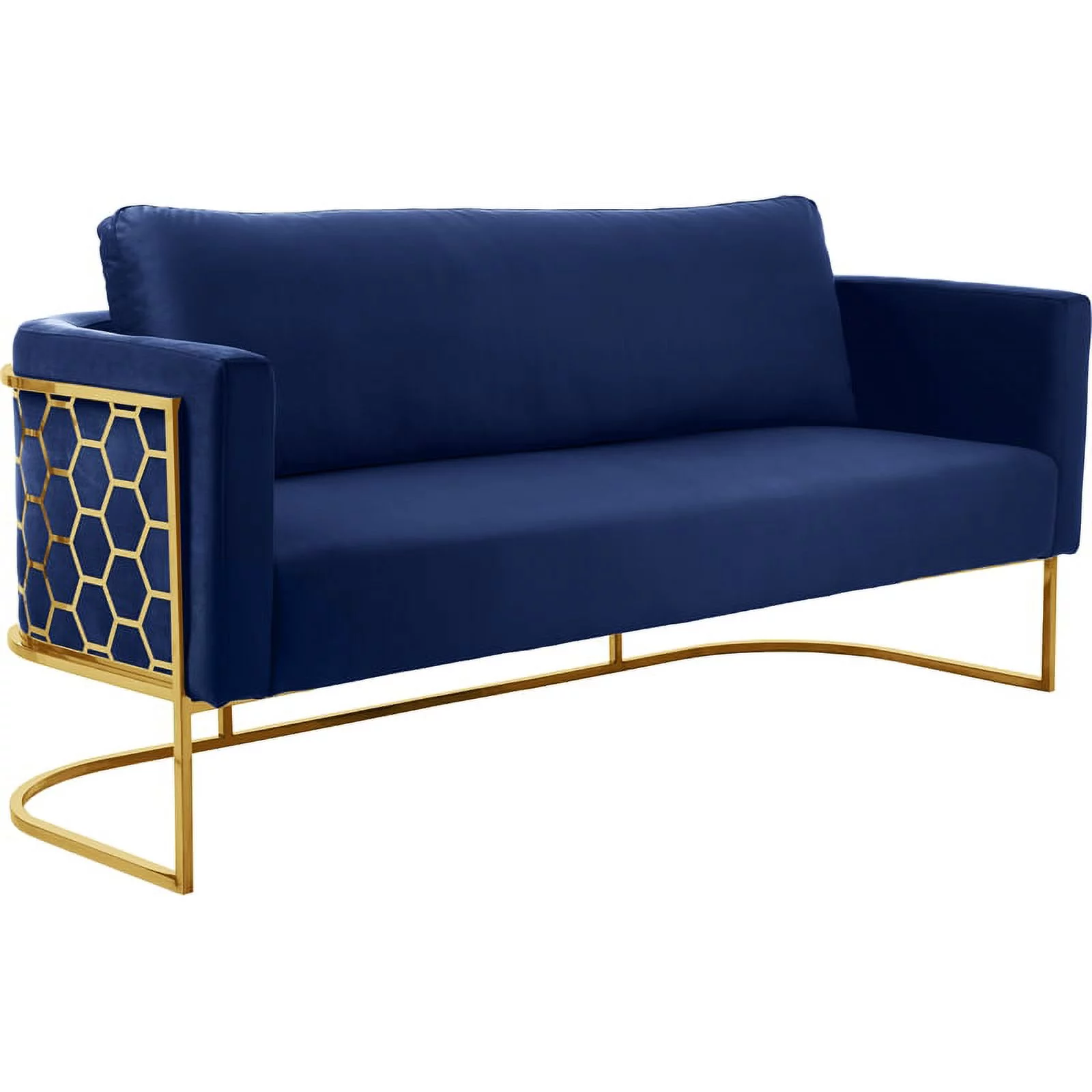 Meridian Furniture Casa Navy Velvet Sofa with Gold Iron Metal Base