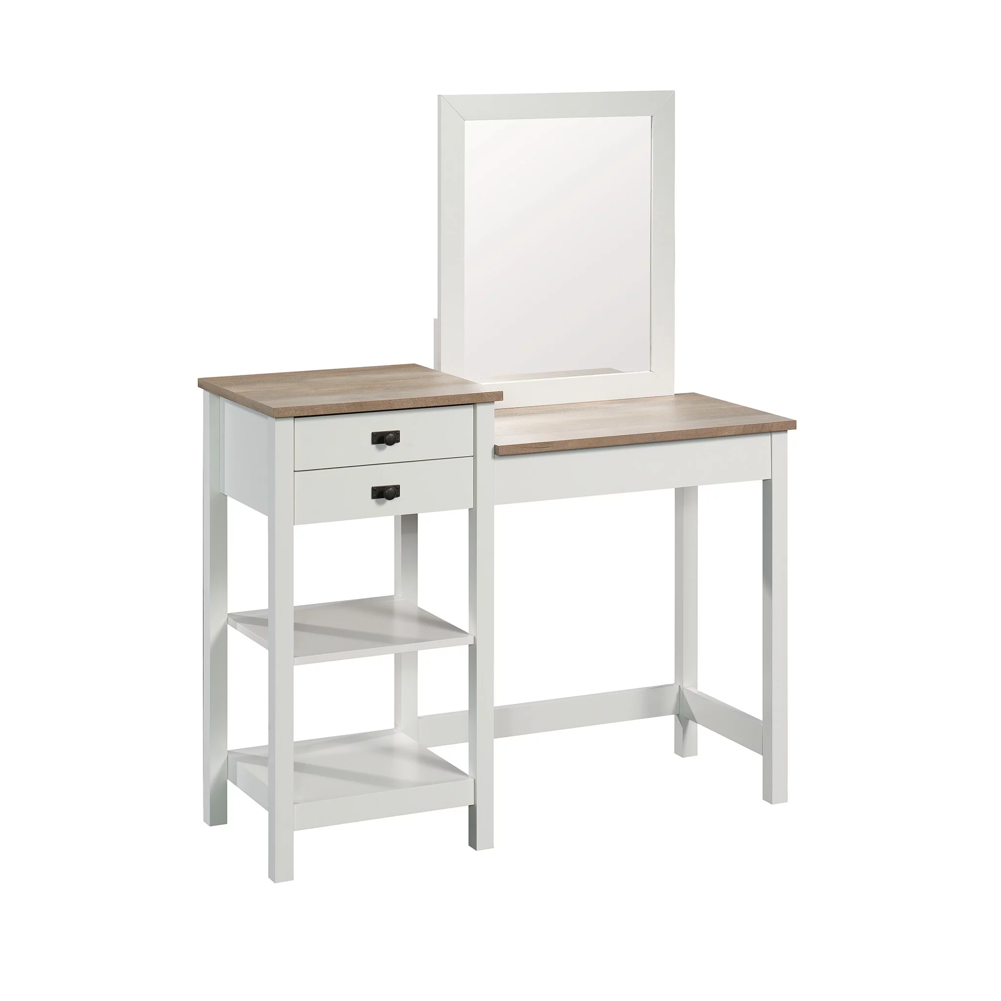 Sauder Cottage Road Bedroom Vanity with Mirror, Soft White Finish