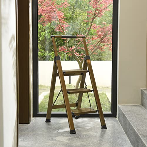 XinSunho 5 Step Ladder, Retractable Handgrip Folding Step Stool with Anti-Slip Wide Pedal, Aluminum Stool Ladders 5 Steps, 330lbs Safety Household Ladder