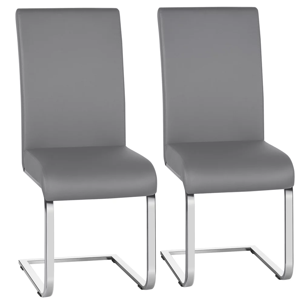 Easyfashion Modern Set of 2 PU Leather Dining Chair, Light Gray