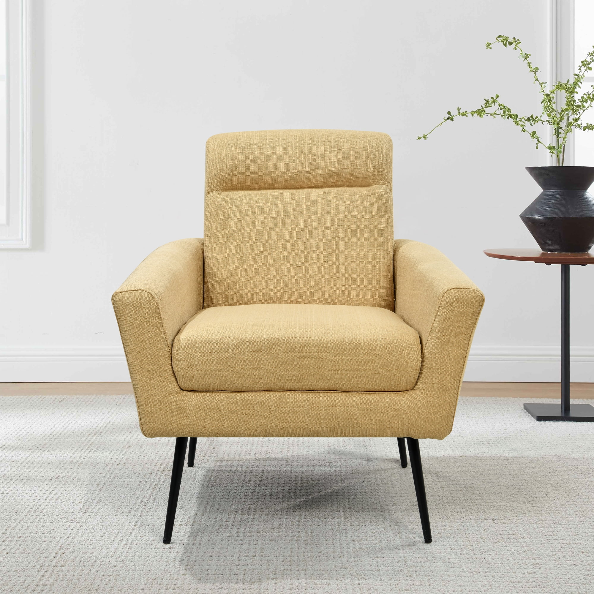 Mid Century Modern Upholstered Fabric Accent Chair, Living Room, Bedroom Leisure Single Sofa Chair (with Metal Legs), TV armrest seat, Suitable for Small Space Home, Office, Coffee Chair,Yellow