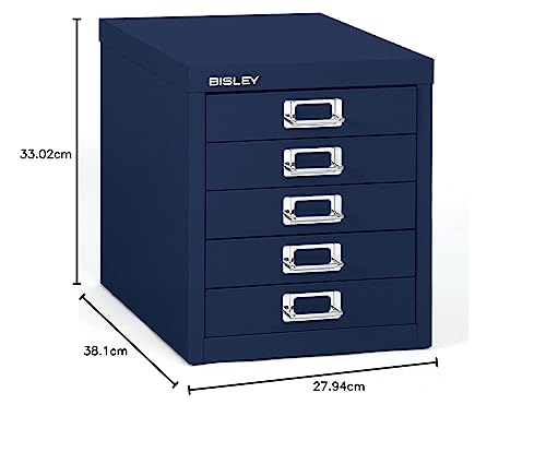 Bisley 10-Drawer Steel MultiDrawer Cabinet - Black, Chrome Pull Handles with Label Holders, Powder-Coated Steel, Removable Drawers, Fits Under Most Desks, Labels Included