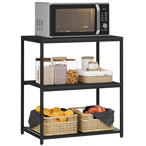 Kitchen Island with 3 Shelves, Kitchen Shelf with Large Workstation, Bakers Rack, Workbench, Metal Frame, Black
