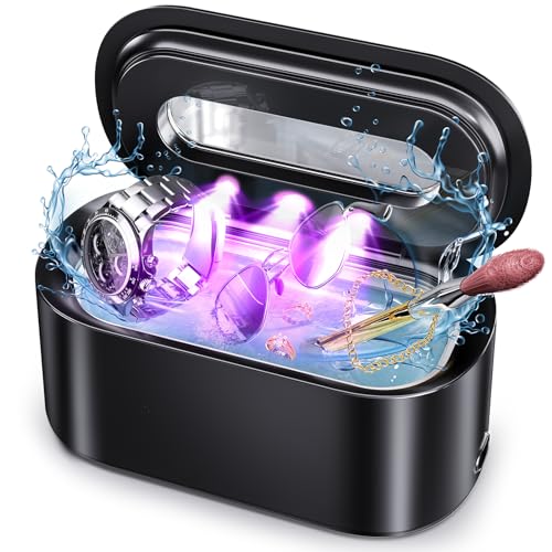 Ultrasonic Jewelry Cleaner, 48Khz 12oz Professional Jewelry Cleaner Ultrasonic Machine with Digital Timer, 30W Portable Ultrasonic Cleaner for Eyeglasses, Necklaces, Rings, Watches, Dentures