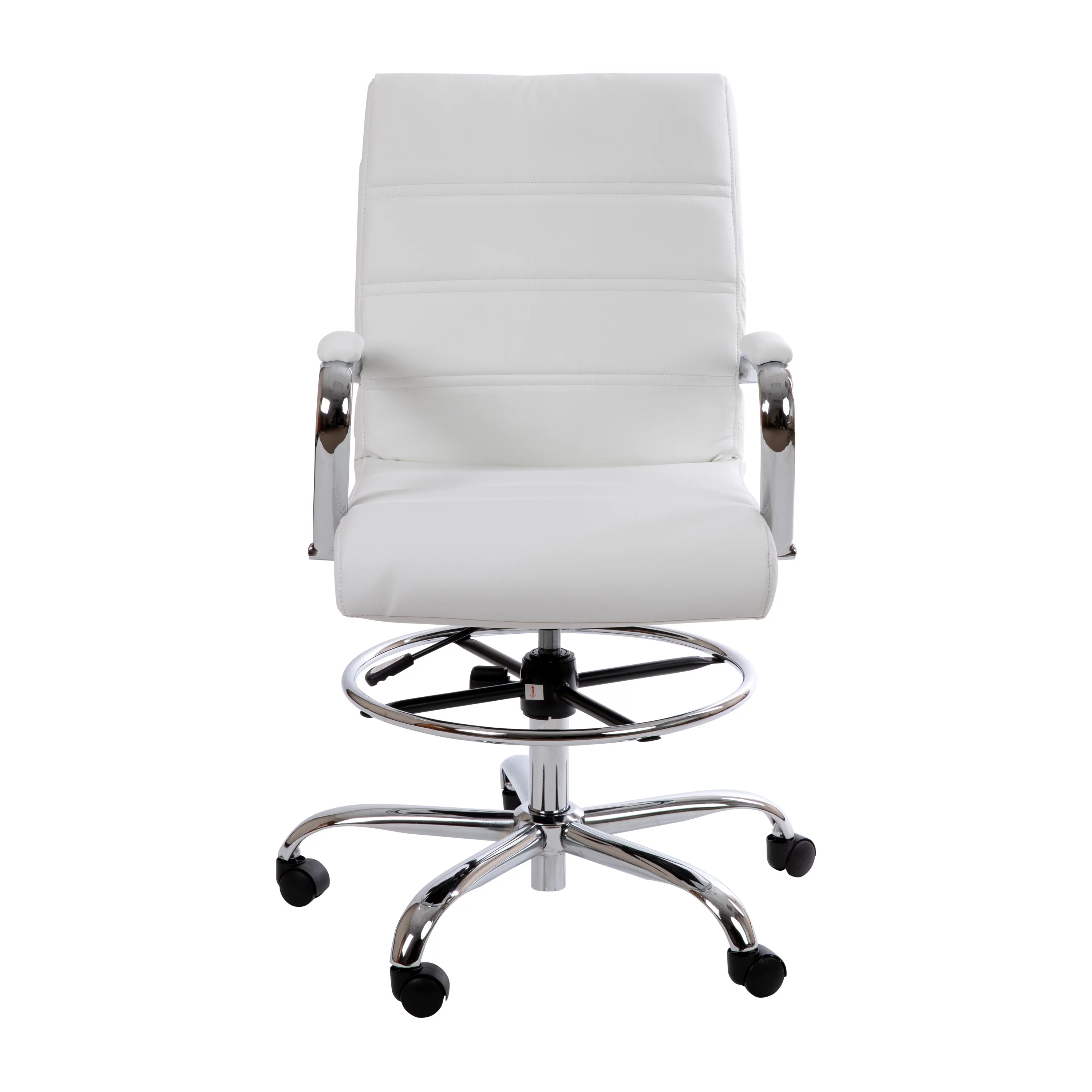 Flash Furniture Faux Leather Mid Back Drafting Stool, White
