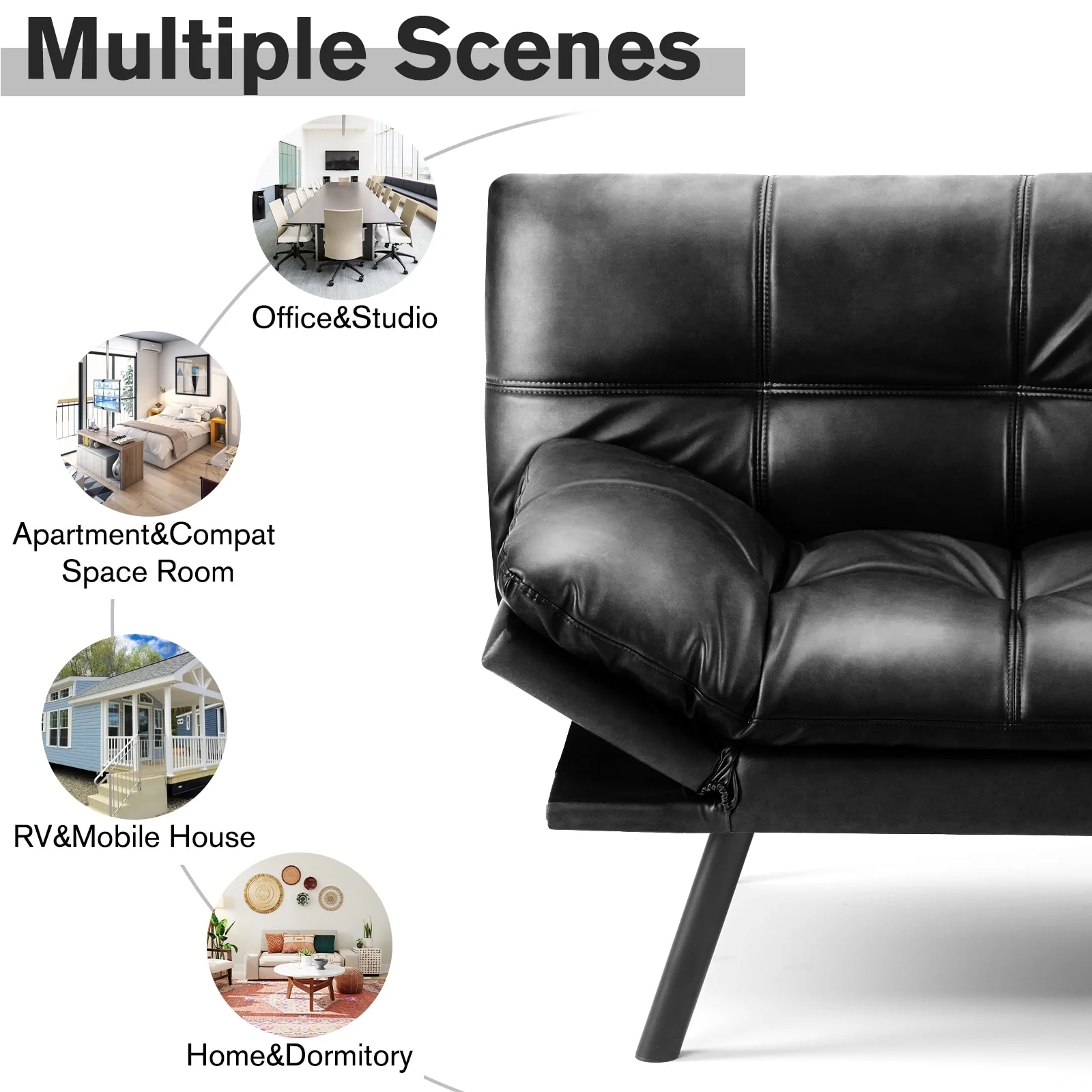 Multi-Functional Futon Loveseat Sofa Convertible Sleeper Loveseat, Living Room Lounge Chair Sofa Bed with Split Backrest