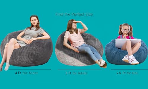 Bean Bag Chair 3Ft Luxurious Faux Rabbit Fur Memory Foam Bean Bag Chairs for Adults/Teens with Filling,Ultra Soft Faux Fur Fabric, Round Fluffy Sofa for Living Room Bedroom College Dorm (Blue)