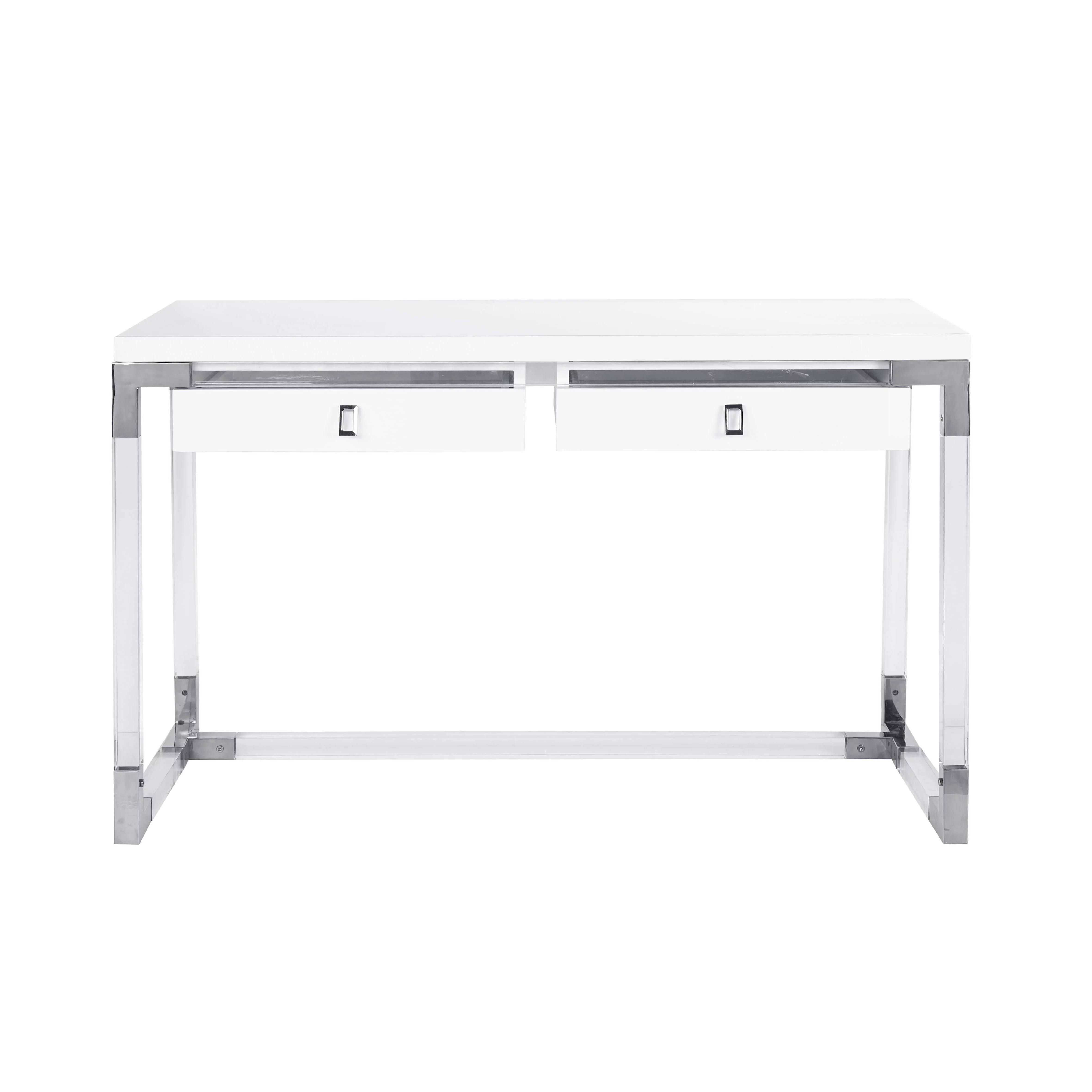 Pasargad Home Firenze Contemporary Desk Lacquer top with Lucite and Chrome Base