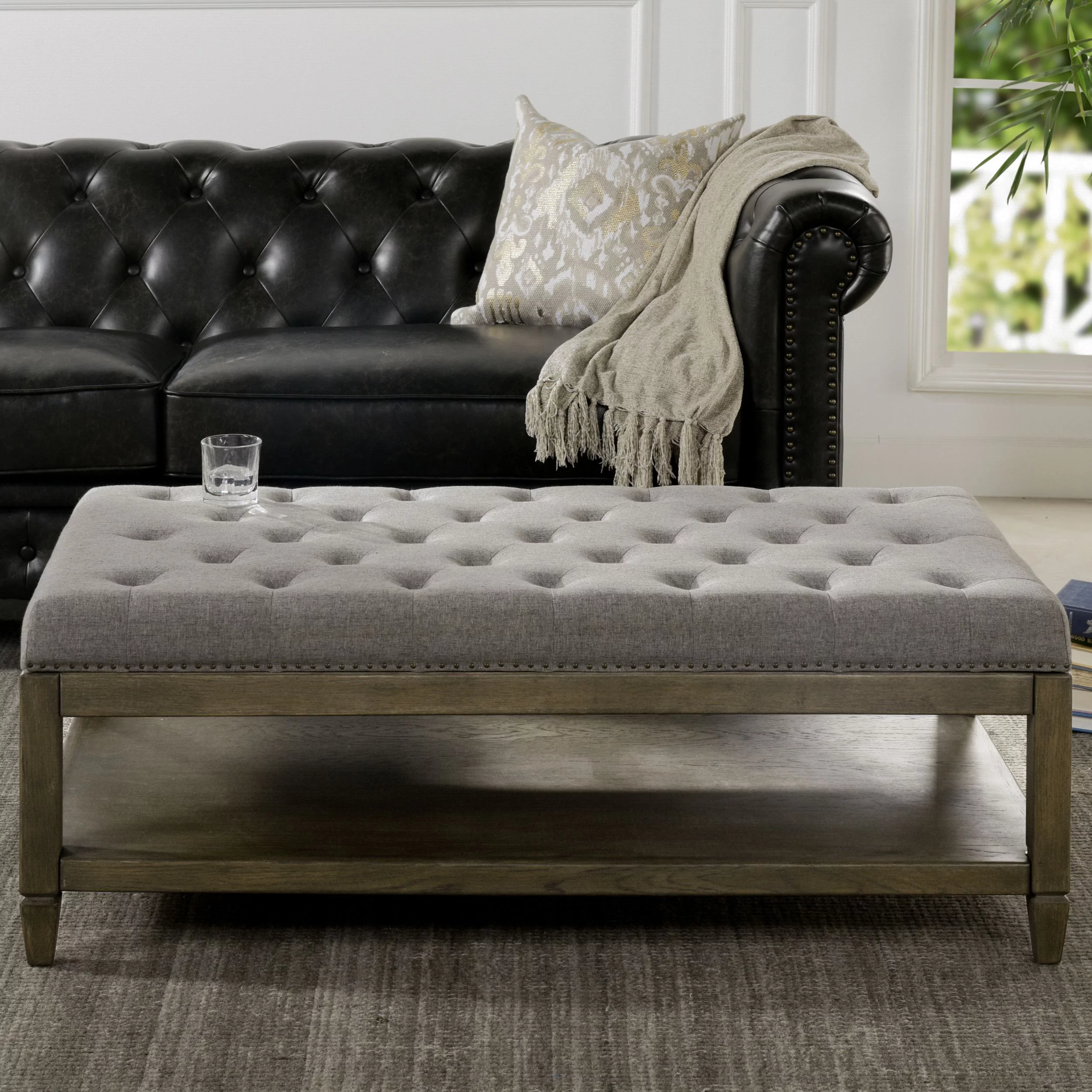 Jennifer Taylor Home Sylvan Oak Tufted Cocktail Storage Ottoman, Heathered Grey