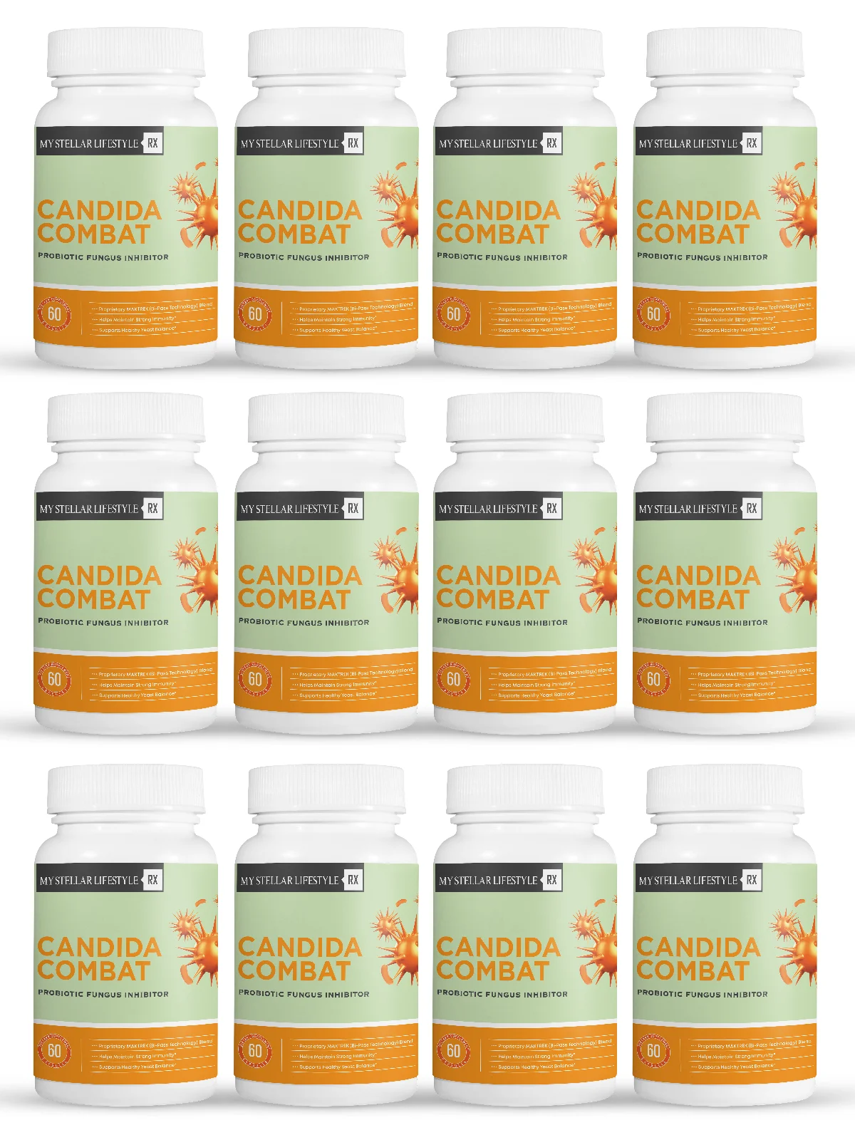 12 Pack Candida Combat Probiotic Fungus Inhibitor-60 Capsules x12