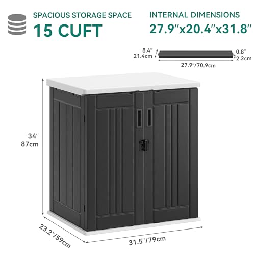 YITAHOME Outdoor Storage Cabinet with 2 Shelves, Waterproof Resin Horizontal Tool Shed, Lockable 15 cu. ft. Storage Shed for Patio, Garden, Yard, Dark Gray