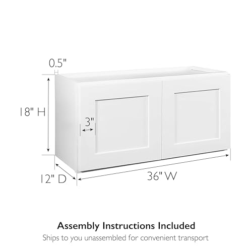 Brookings Shaker Unassembled Bridge Wall Kitchen Cabinet W3018, 30 W x 12 D x 18 H, Painted White with Sherwin Williams®, Solid Wood – Design House, 561662